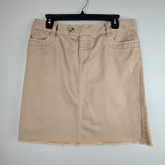Old Navy Denim Skirt Tan Khaki Pencil Low Rise Slit Womens 10 Pockets Modest Y2K - Picture 1 of 7